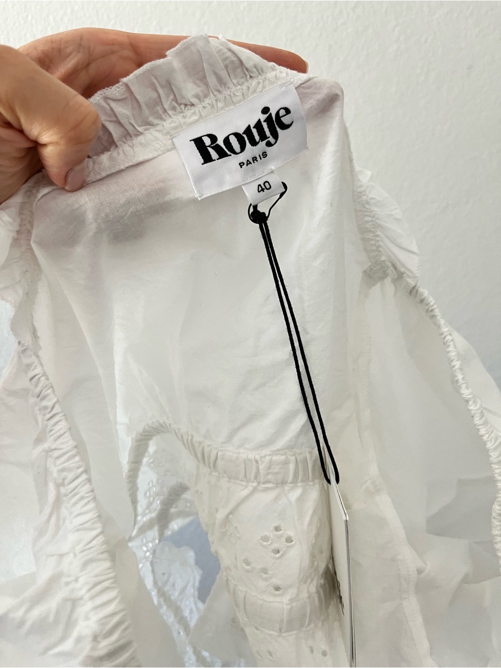 NWT Rouje Paris Lili White Cotton Guipure Puff Sleeve Top Peasant Coastal - Picture 5 of 6